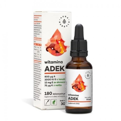 Witamina "Adek" A+D3+E+K2MK7 30ml AURA HERBALS - Wiesiołek-Pharma