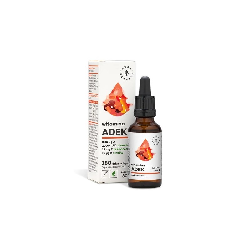 Witamina "Adek" A+D3+E+K2MK7 30ml AURA HERBALS - Wiesiołek-Pharma Witamina "Adek" A+D3+E+K2MK7 30ml AURA HERBALS - Wiesiołek-Pharma