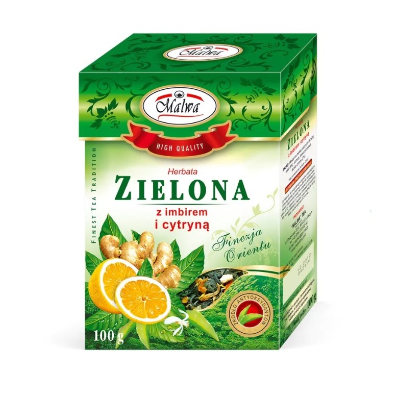 Zielona herbata z imbirem i cytryną 100g MALWA - Wiesiołek-Pharma Zielona herbata z imbirem i cytryną 100g MALWA - Wiesiołek-Pharma
