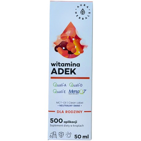 Witamina ADEK dla rodziny, MCT 50 ml AURA HERBALS - Wiesiołek-Pharma